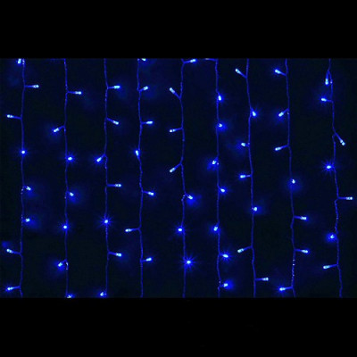 Световой занавес , 150x150  368l led, синий, 16 нитей штора без t-коннекторов, соединяемая,  прозрачный провод, /Китай
