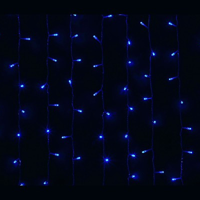 Световой занавес  150x220 544l led, синий, 16 нитей штора без t-коннекторов, соединяемая,  прозрачный провод, /Китай