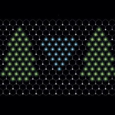 Электрогирлянда сетка "3 Елочки", зеленые, синие светодиоды, 264 мигающих светодиодов,  прозрачный провод /Китай